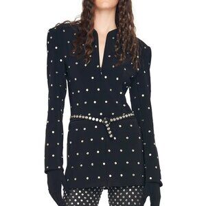 Norma Kamali Black LS V Neck Zip Front Jacket, XS